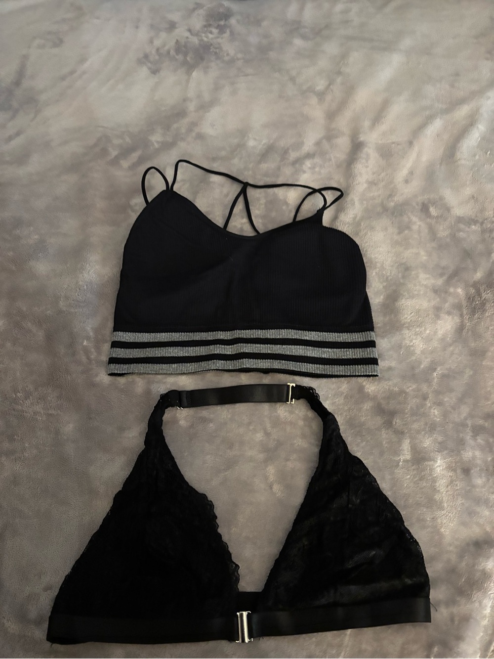 2 pc black sports bra and halter bra size XL